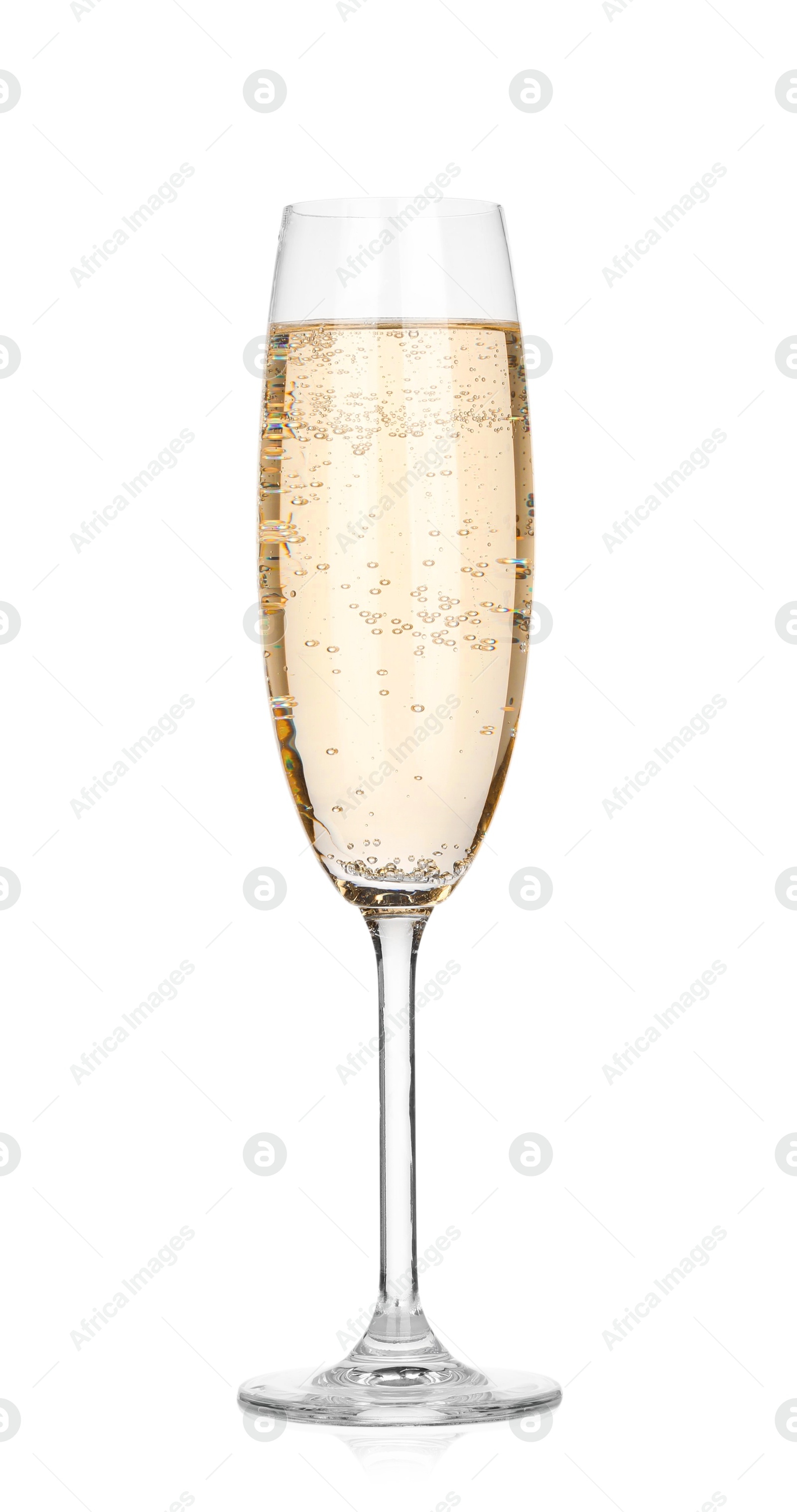 Photo of Champagne in glass isolated on white. Sparkling wine