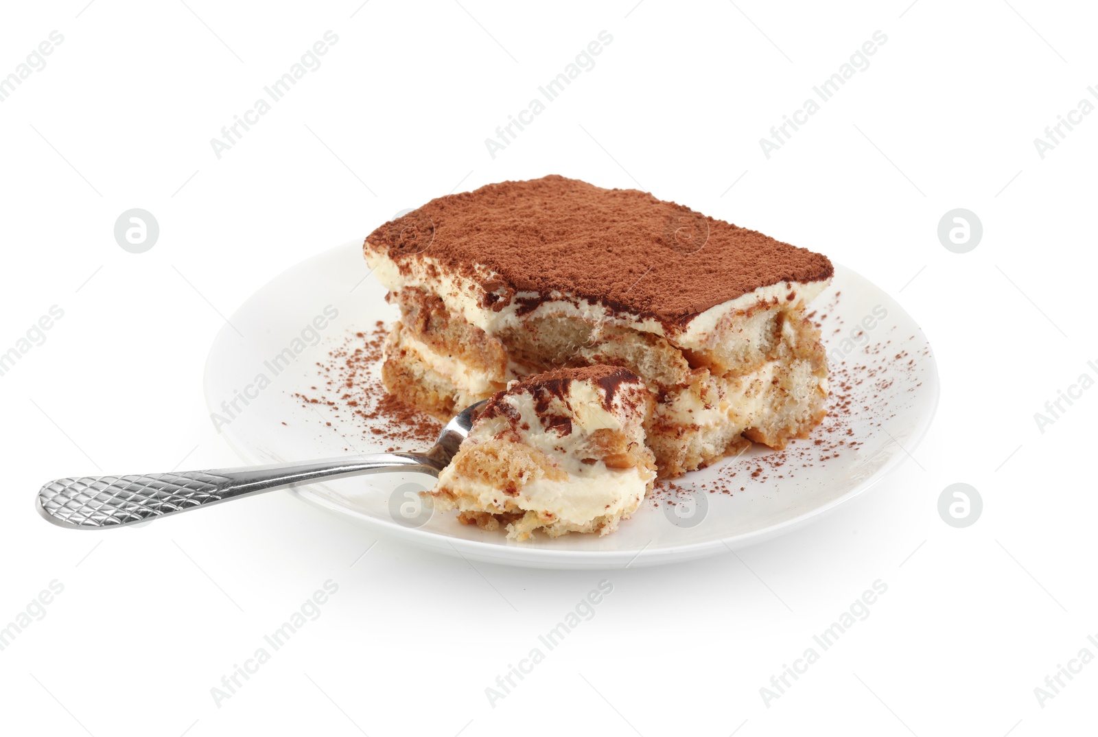 Photo of Piece of tasty tiramisu isolated on white