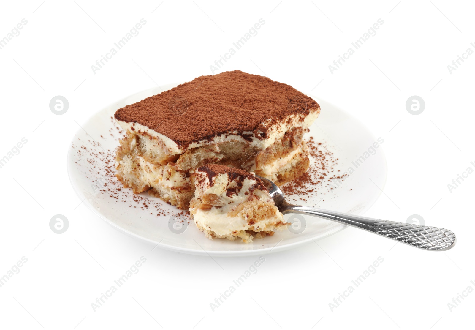 Photo of Piece of tasty tiramisu isolated on white