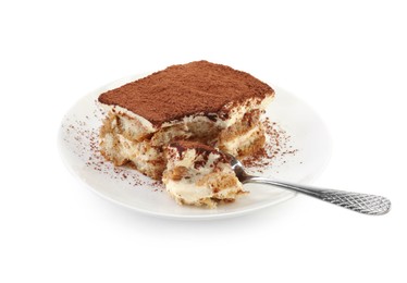 Photo of Piece of tasty tiramisu isolated on white