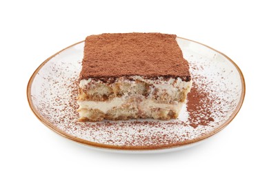 Photo of Piece of tasty tiramisu isolated on white