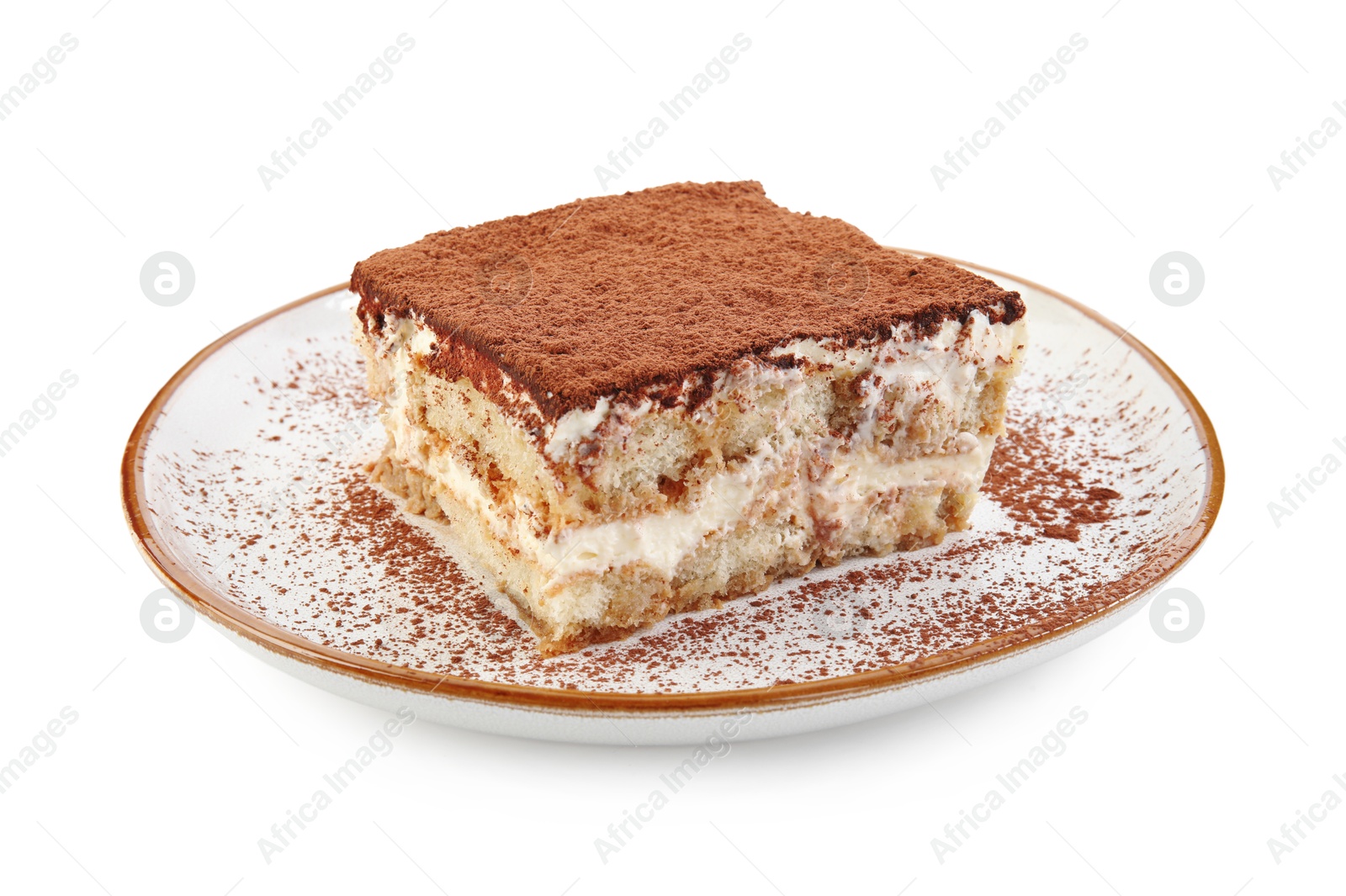 Photo of Piece of tasty tiramisu isolated on white