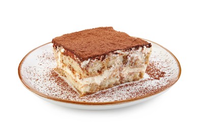 Photo of Piece of tasty tiramisu isolated on white