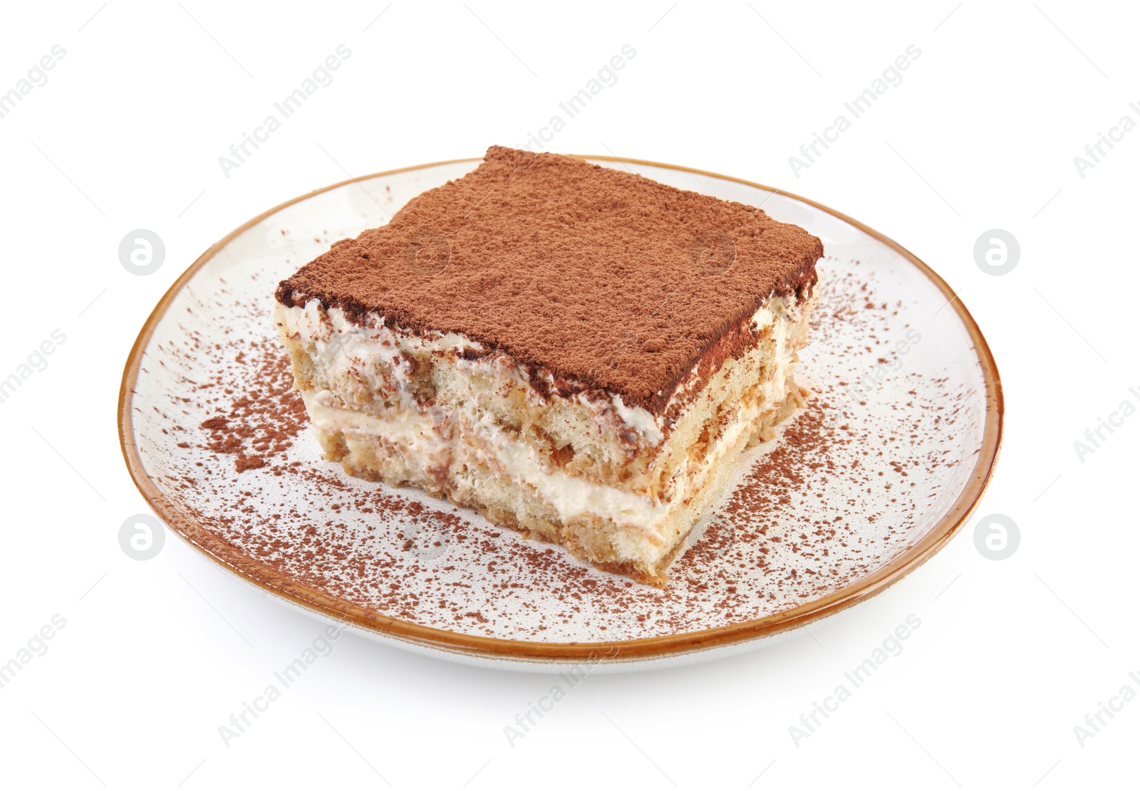 Photo of Piece of tasty tiramisu isolated on white