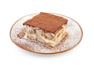 Photo of Piece of tasty tiramisu isolated on white