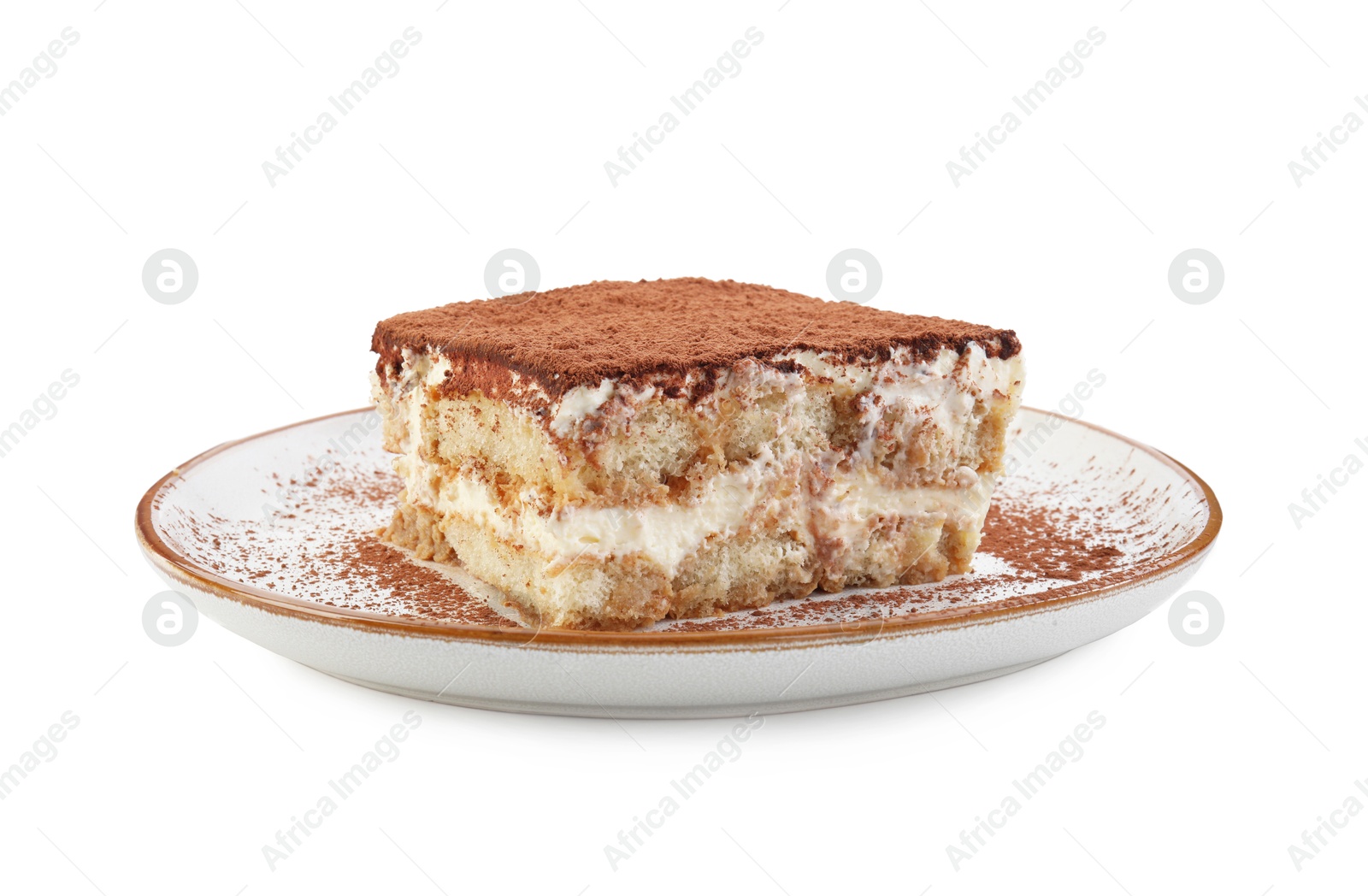 Photo of Piece of tasty tiramisu isolated on white