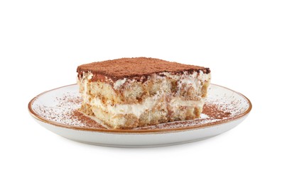 Photo of Piece of tasty tiramisu isolated on white