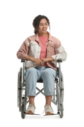 Photo of Smiling woman in wheelchair on white background