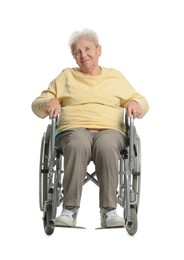 Photo of Elderly woman in wheelchair on white background