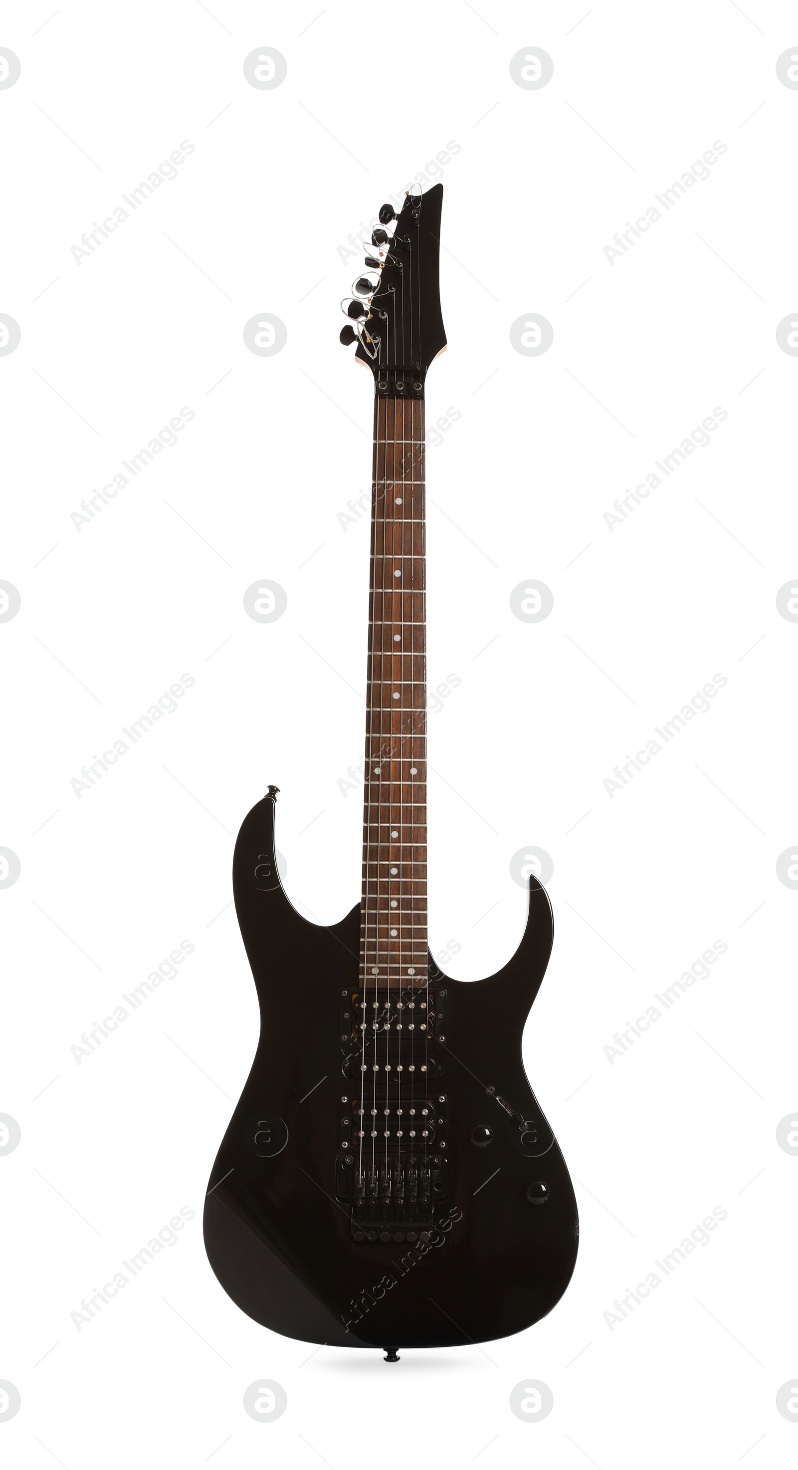 Photo of One black electric guitar isolated on white