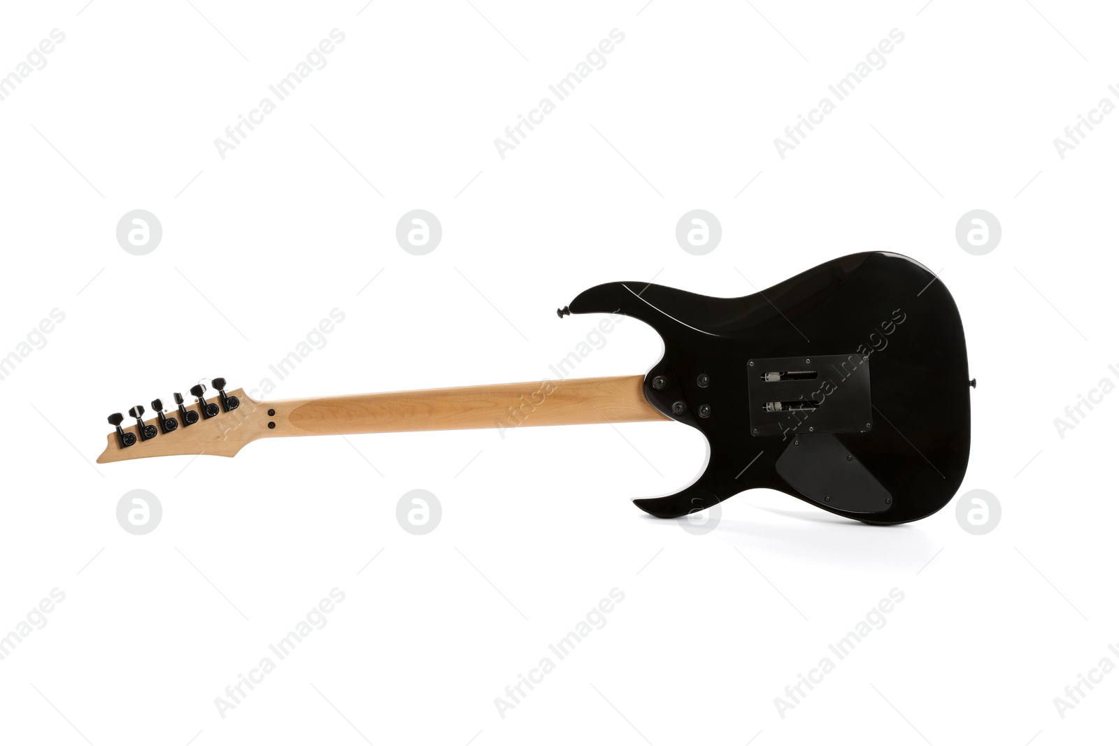 Photo of One black electric guitar isolated on white