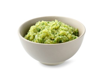 Delicious homemade green salsa isolated on white