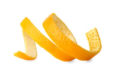 Photo of One fresh orange peel isolated on white