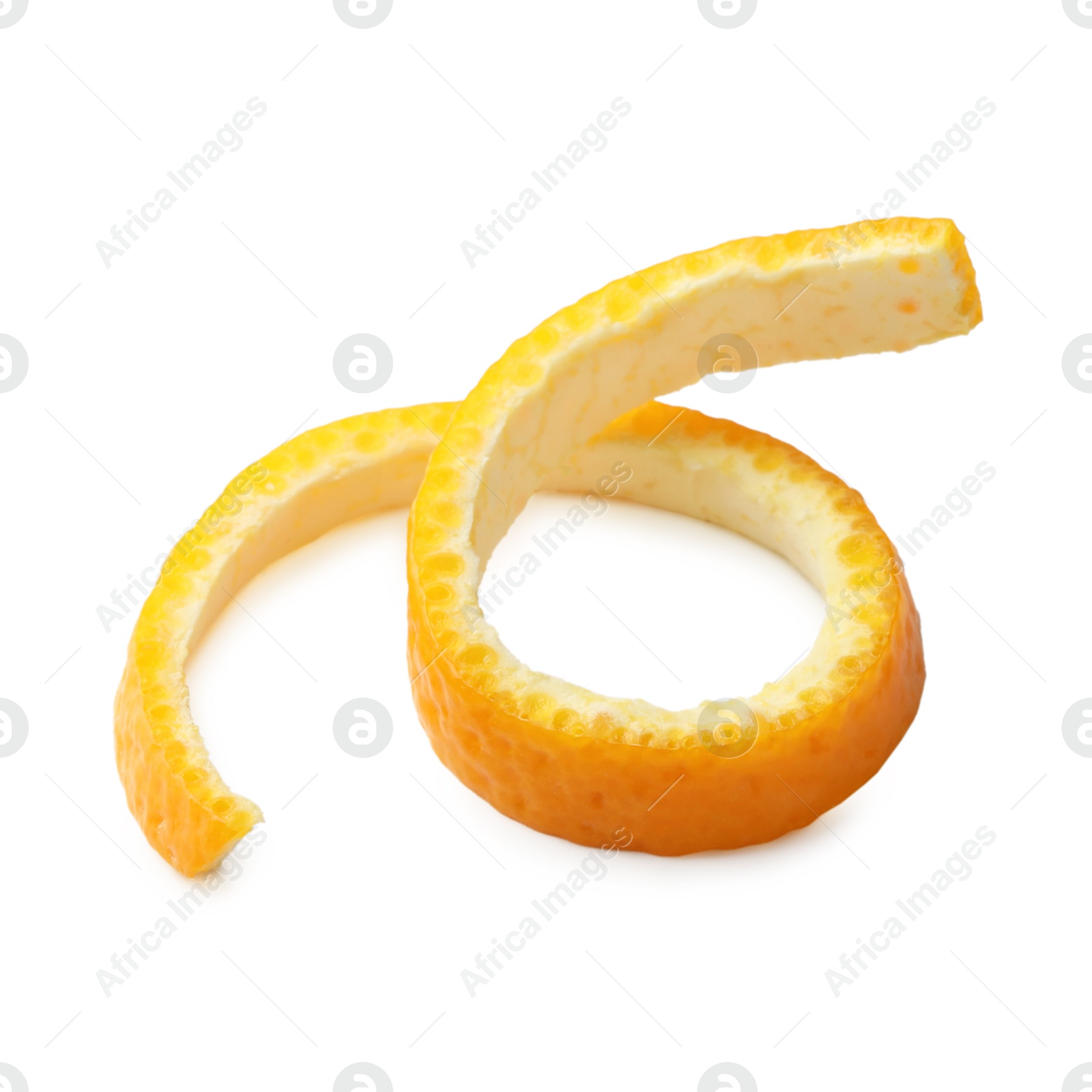 Photo of Twirl of orange peel isolated on white