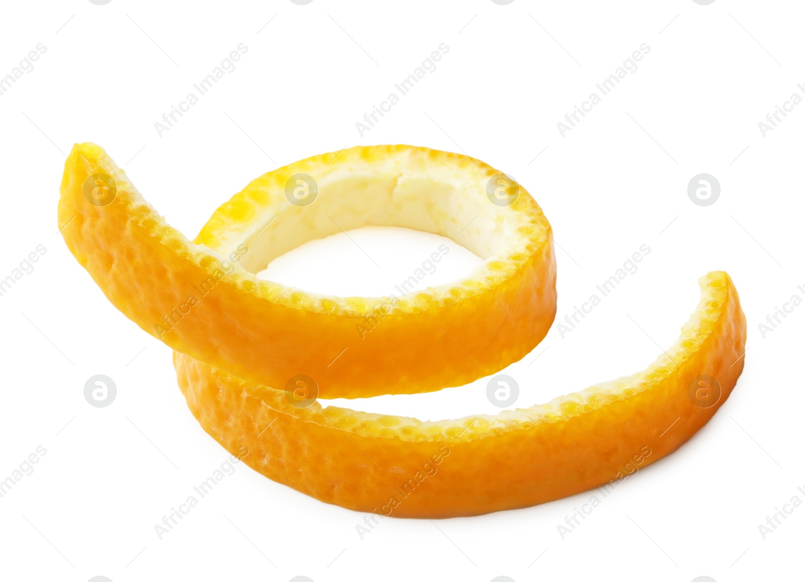 Photo of Twirl of orange peel isolated on white