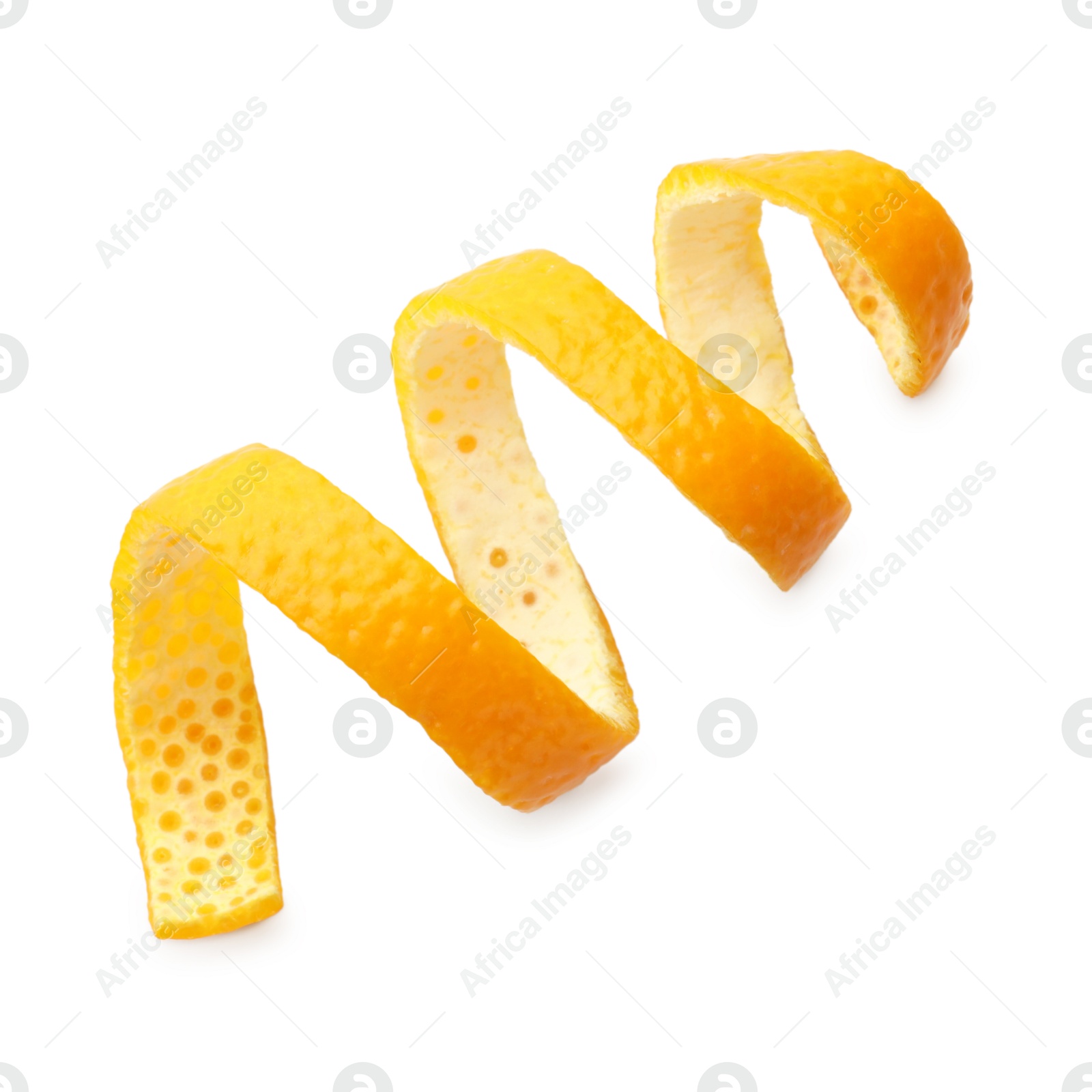 Photo of Twirl of orange peel isolated on white