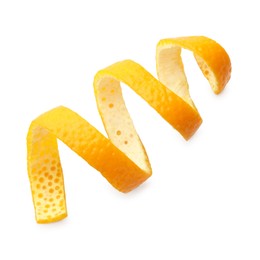 Photo of Twirl of orange peel isolated on white