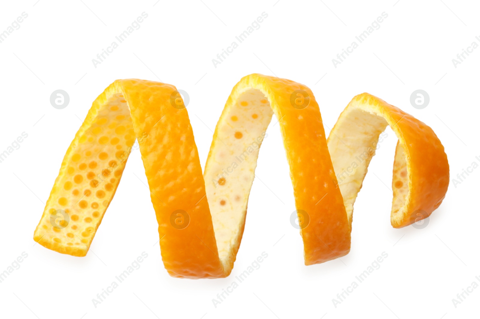 Photo of Twirl of orange peel isolated on white