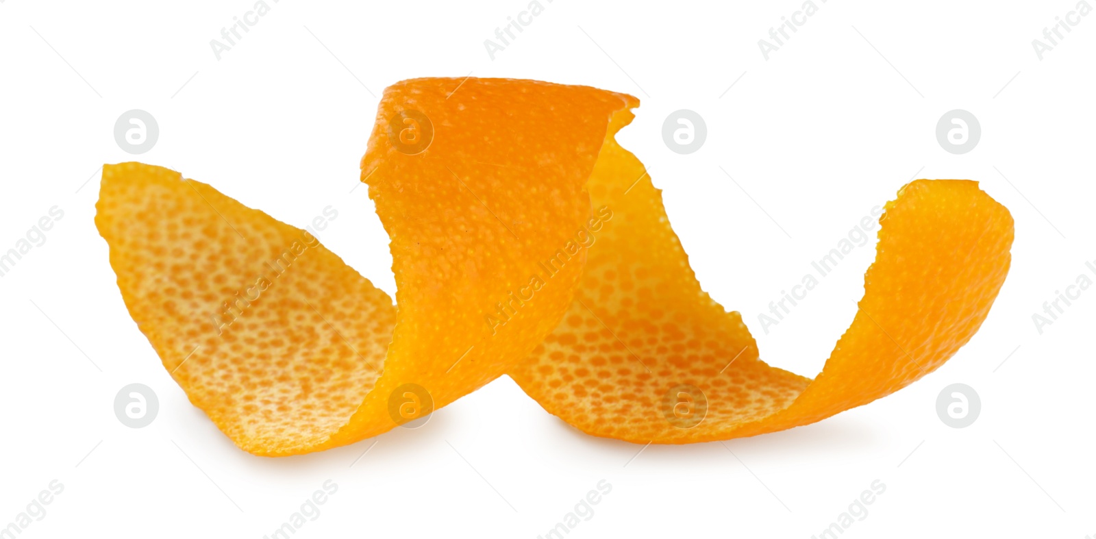 Photo of Twirl of fresh orange peel isolated on white