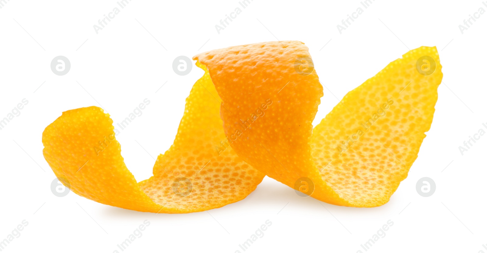 Photo of Twirl of fresh orange peel isolated on white