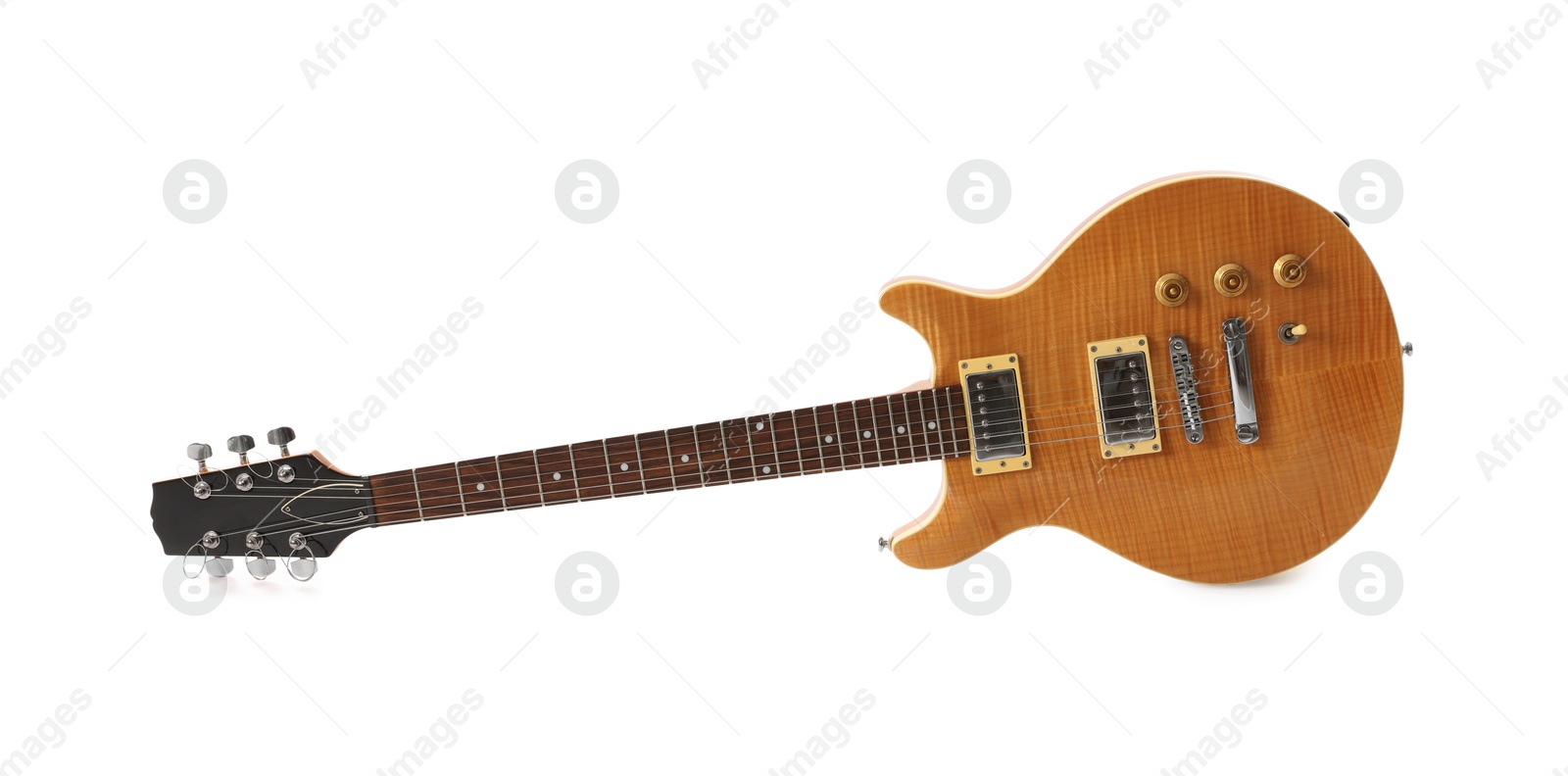 Photo of One wooden electric guitar isolated on white