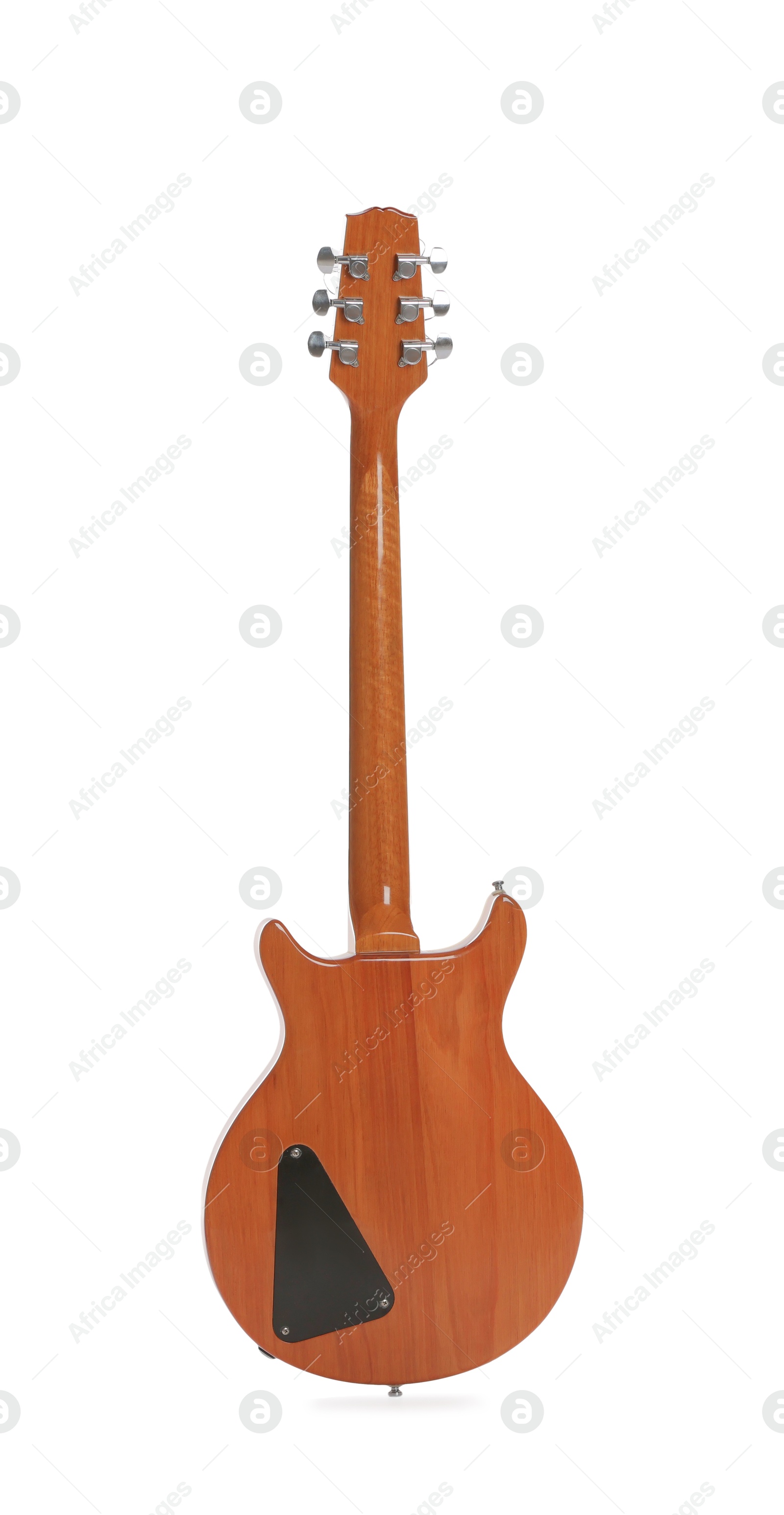 Photo of One wooden electric guitar isolated on white