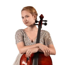 Photo of Beautiful young woman with cello isolated on white