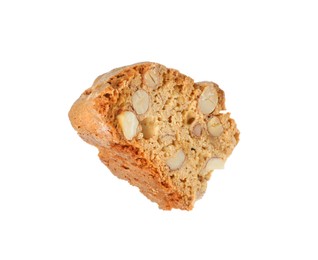 Photo of Piece of traditional Italian almond biscuit (Cantucci) isolated on white