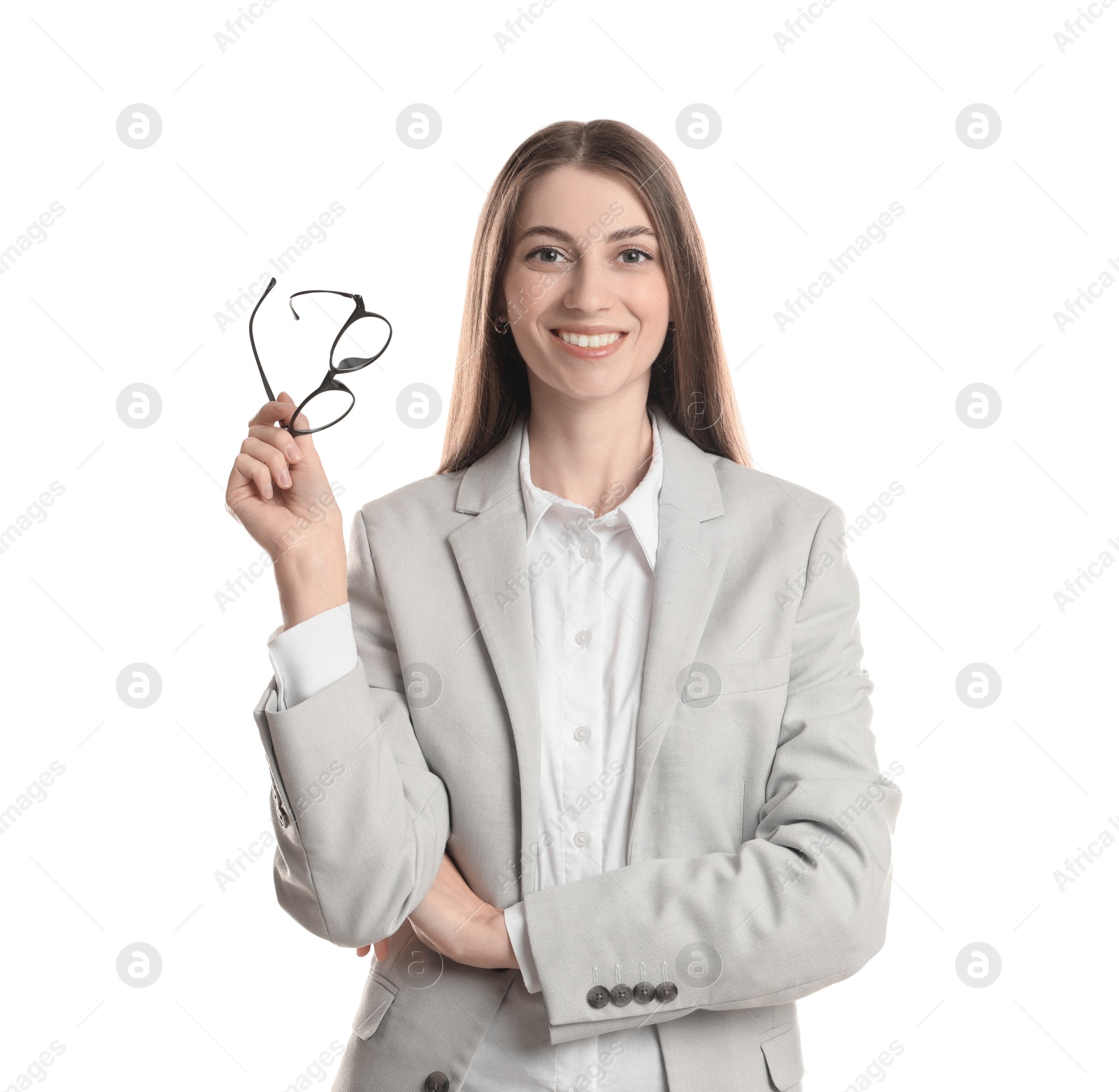 Photo of Portrait of banker with glasses on white background