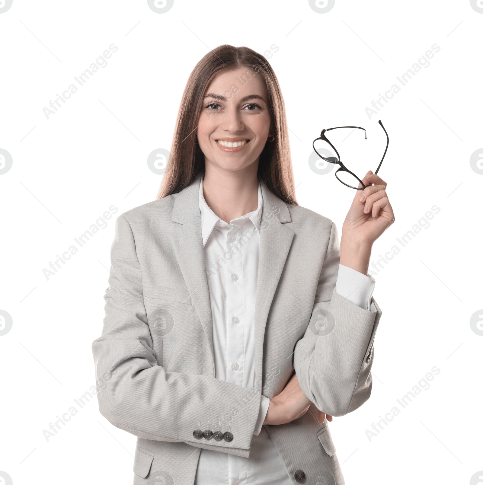 Photo of Portrait of banker with glasses on white background