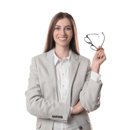 Photo of Portrait of banker with glasses on white background