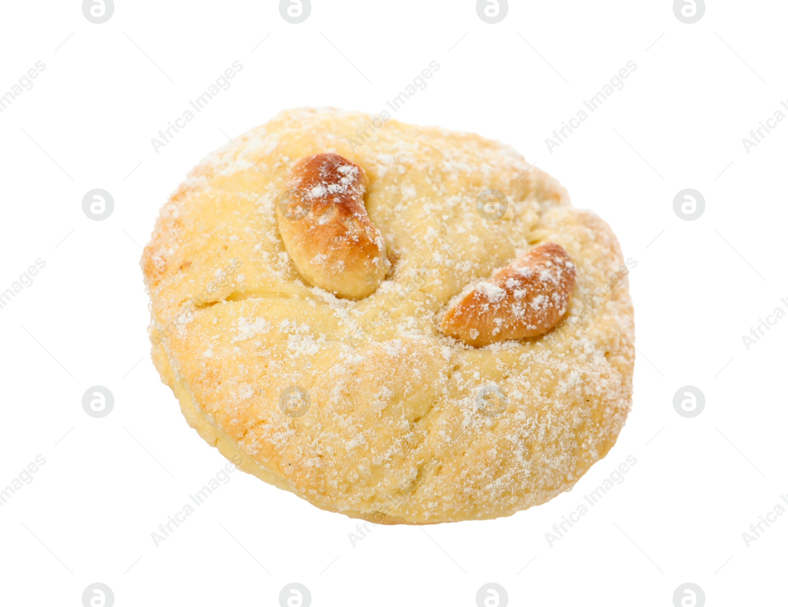 Photo of One delicious cashew cookie isolated on white