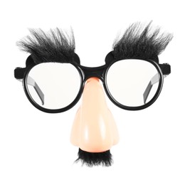 Photo of Funny eyeglasses with fake nose, mustache and eyebrows isolated on white