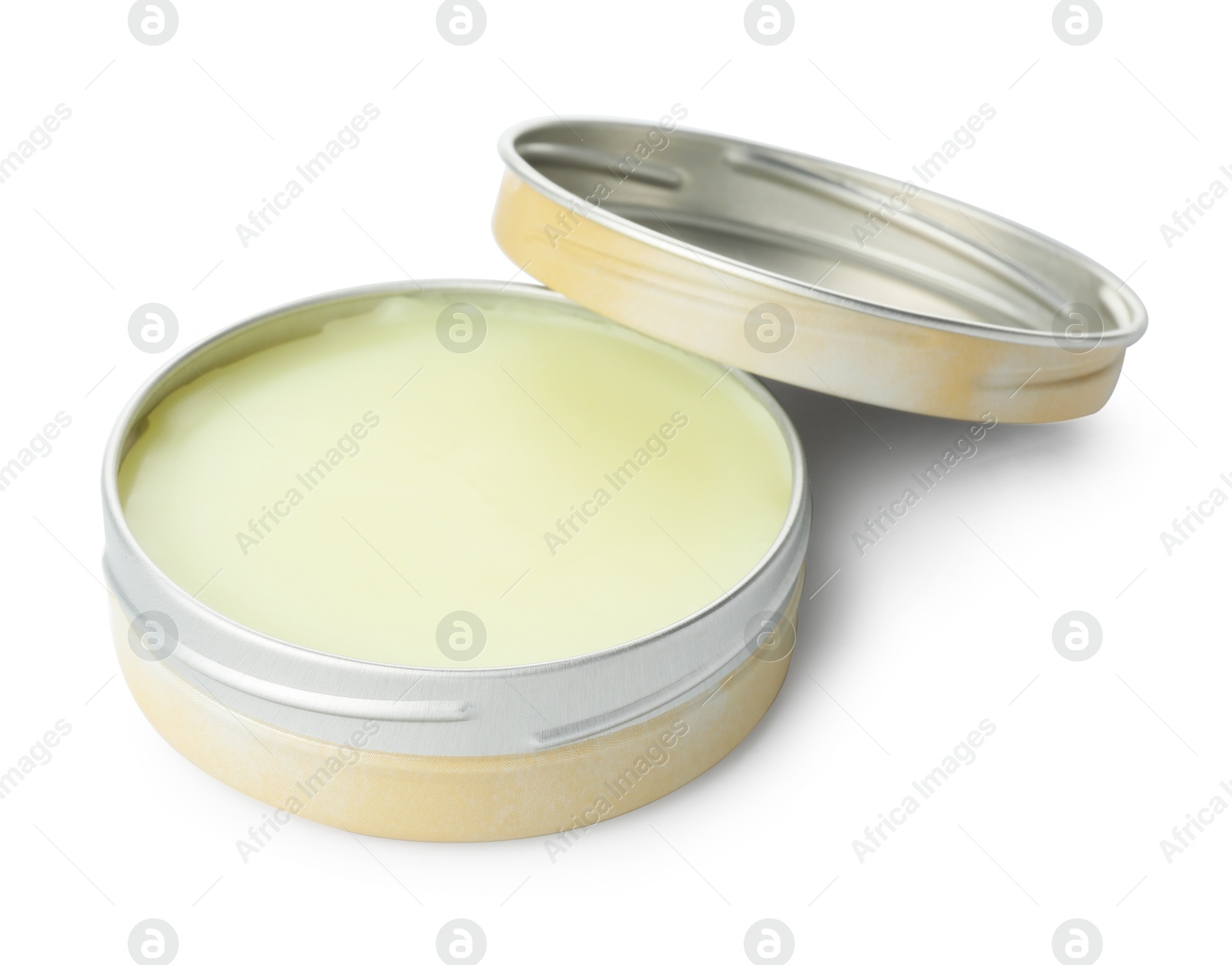 Photo of Natural solid perfume in container isolated on white