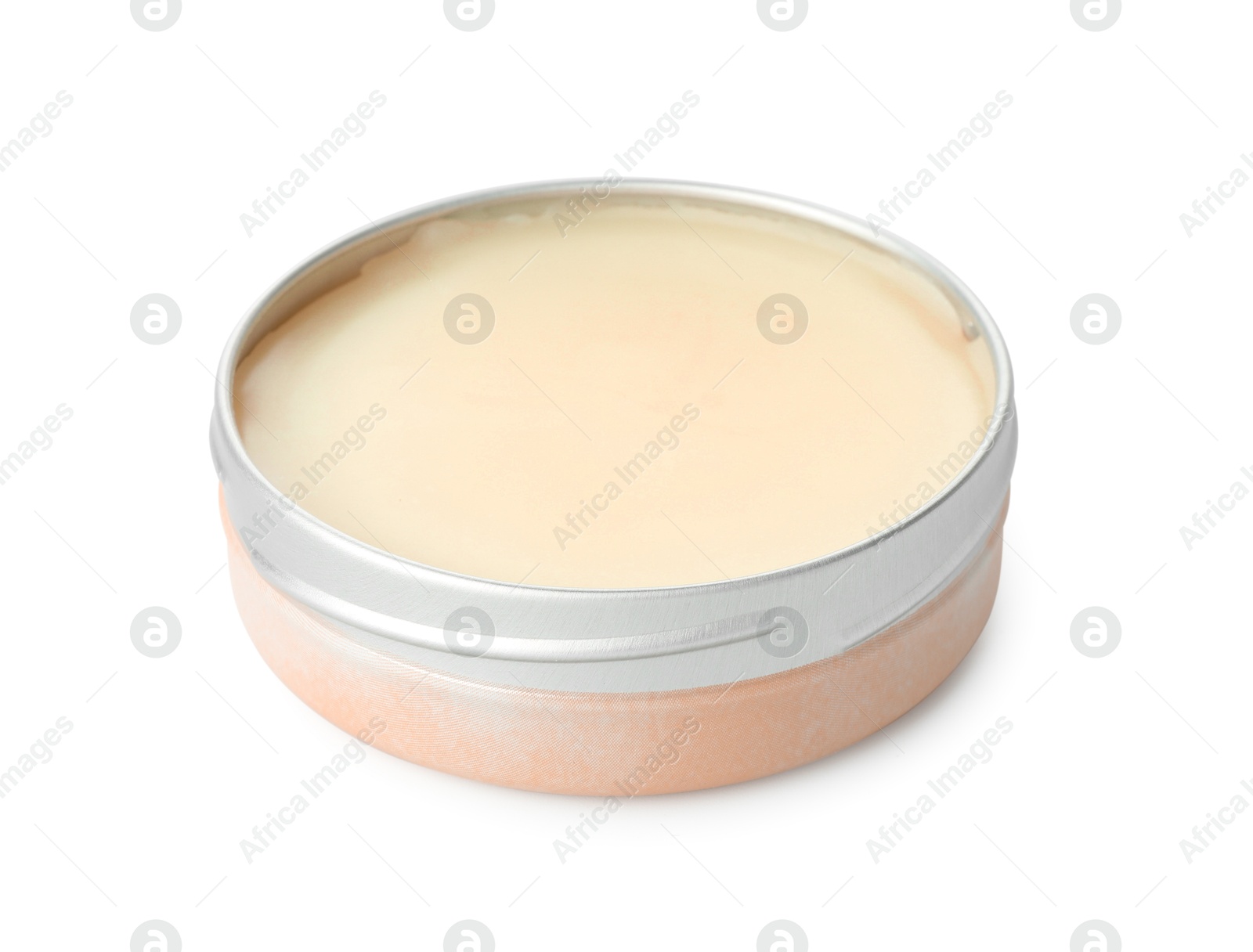 Photo of Natural solid perfume in container isolated on white