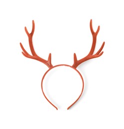 Photo of Reindeer headband isolated on white. Christmas costume accessory