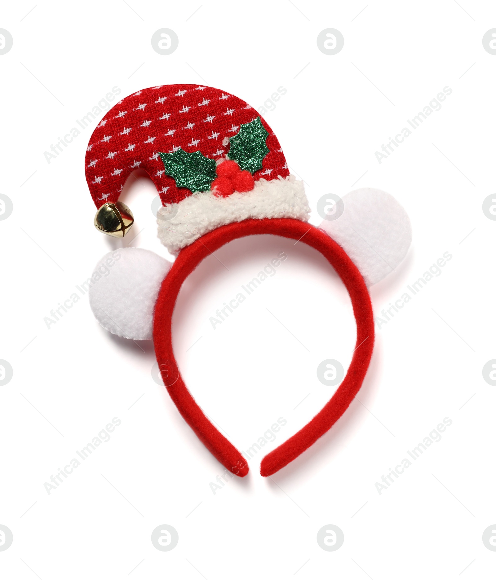 Photo of Stylish party headband isolated on white, top view. Christmas accessory