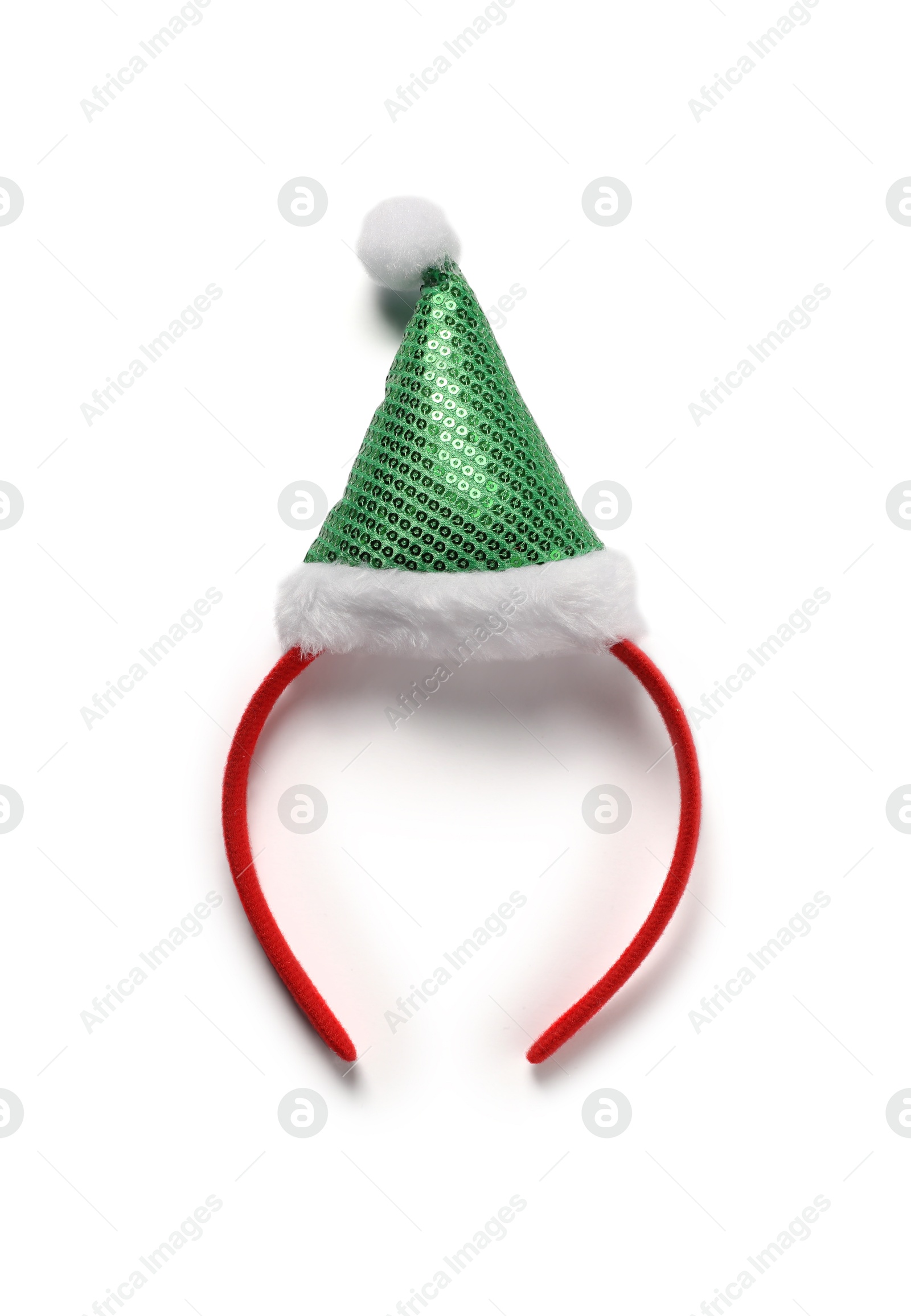 Photo of Stylish party headband isolated on white, top view. Christmas accessory