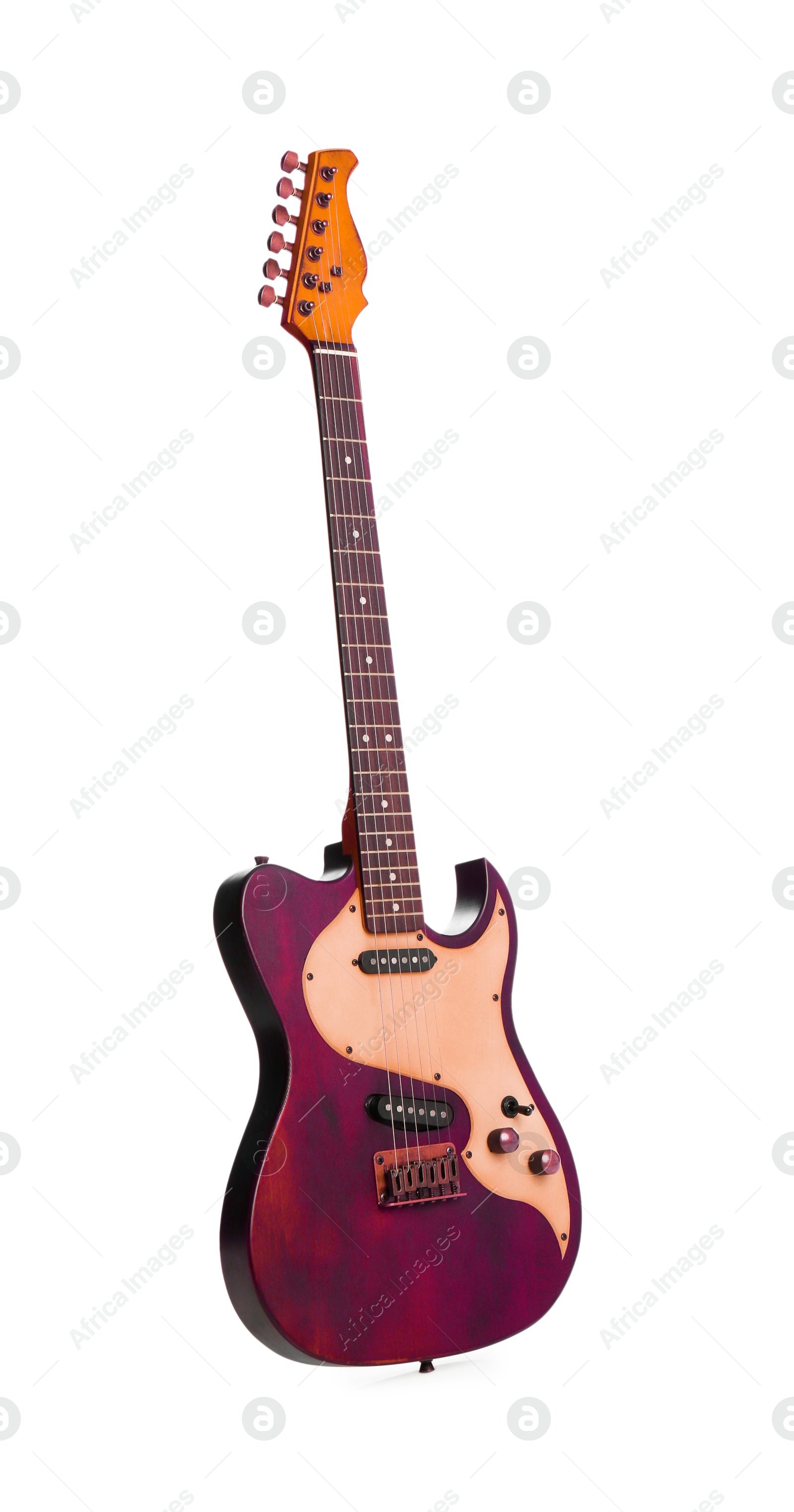 Image of Red electric guitar on white background. Musical instrument