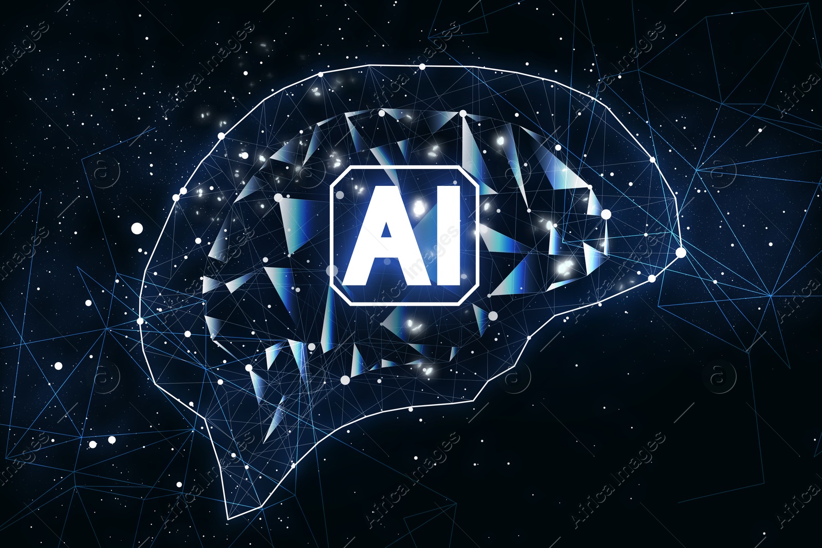 Image of Artificial intelligence. Illustration of brain with AI abbreviation on dark background