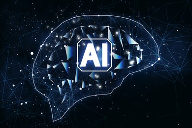 Image of Artificial intelligence. Illustration of brain with AI abbreviation on dark background