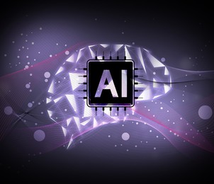 Image of Artificial intelligence. Illustration of brain with AI chip on color background