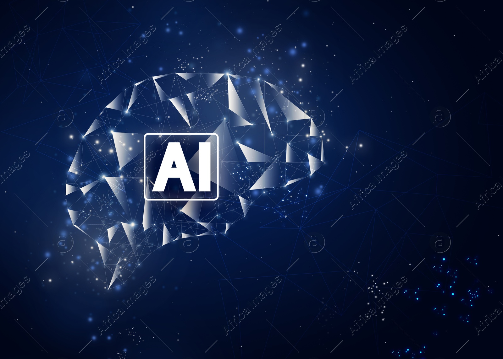 Image of Artificial intelligence. Illustration of brain with AI abbreviation on dark blue background