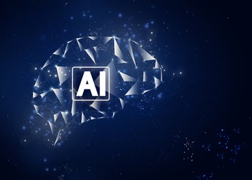 Image of Artificial intelligence. Illustration of brain with AI abbreviation on dark blue background