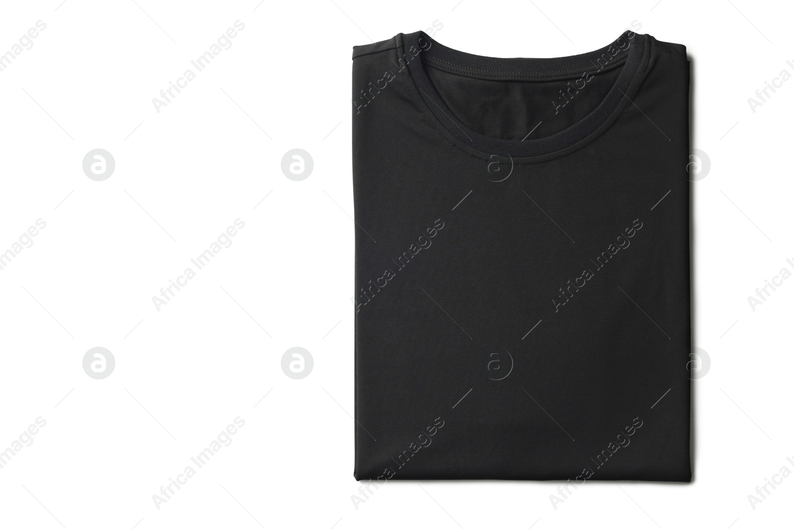 Image of Black t-shirt on white background, top view. Mockup for design