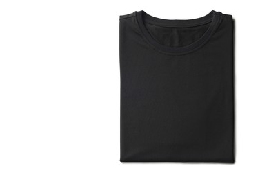 Image of Black t-shirt on white background, top view. Mockup for design