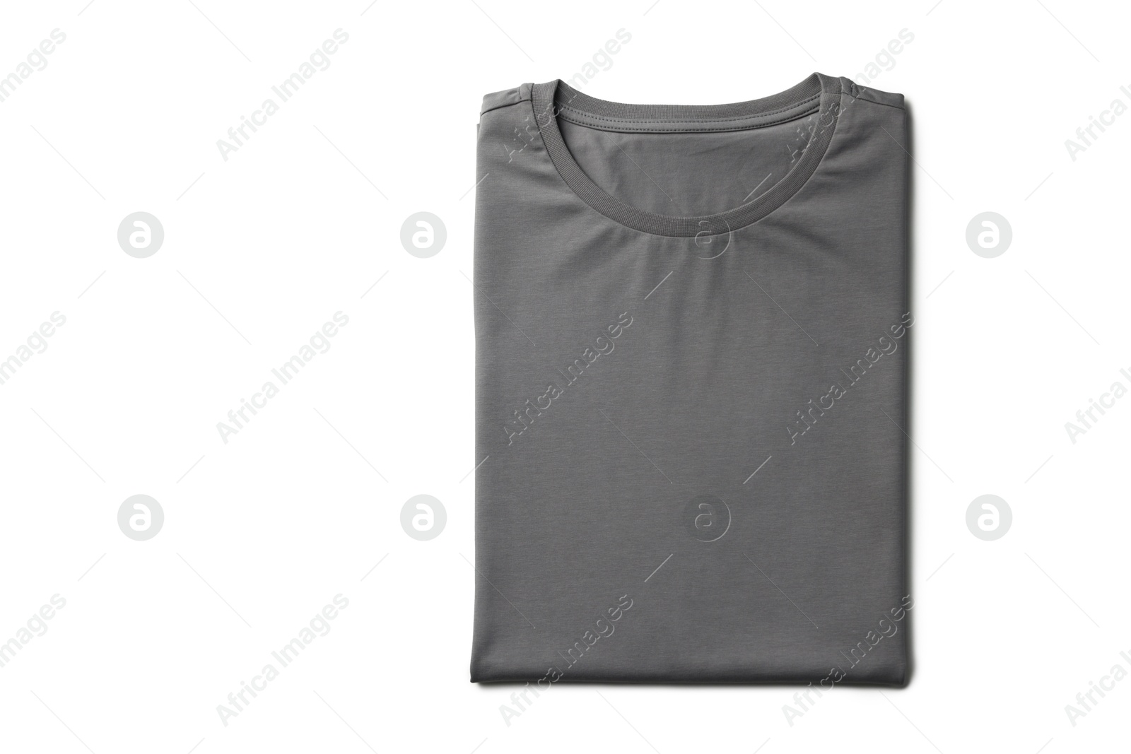 Image of Grey t-shirt on white background, top view. Mockup for design