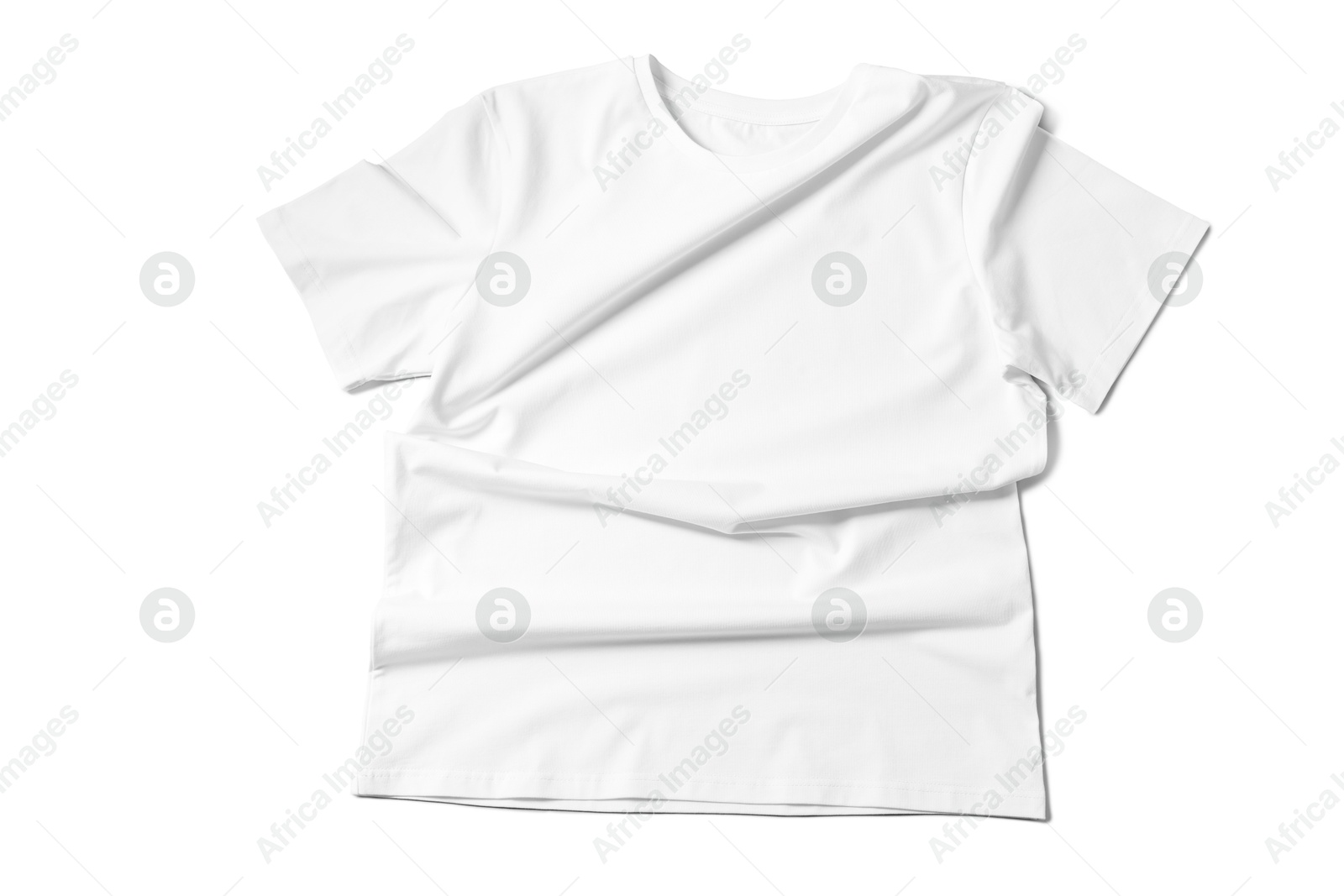 Image of White t-shirt on white background, top view