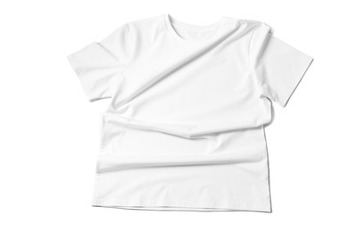 Image of White t-shirt on white background, top view