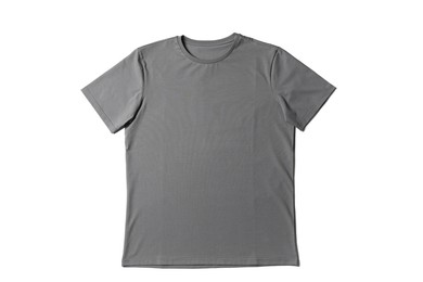 Image of Grey t-shirt on white background, top view. Mockup for design